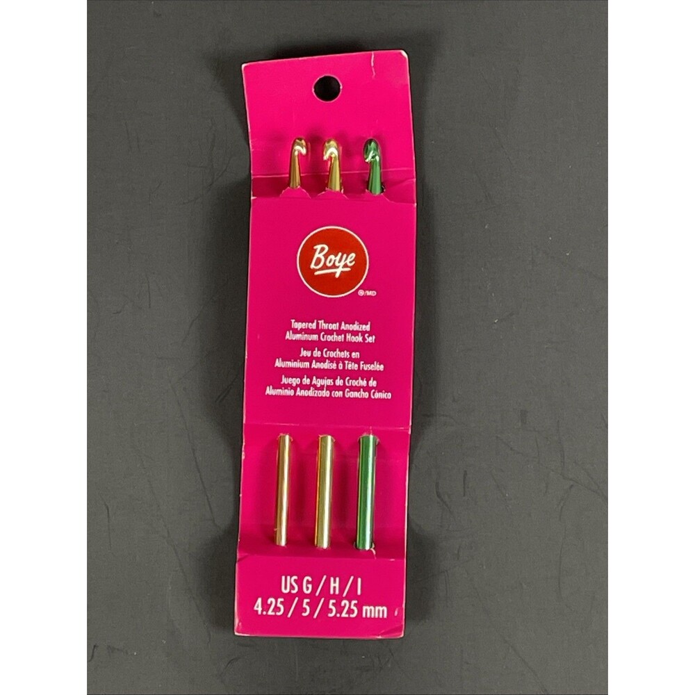 Boye Tapered Throat Anodized Aluminum Crochet Hook Set US G/H/I  4.25/5/5.25mm